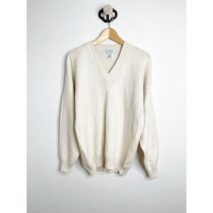 Amazonias Breckenridge Hand Knitted 100%‎ Alpaca V-Neck Sweater Cream Large Peru